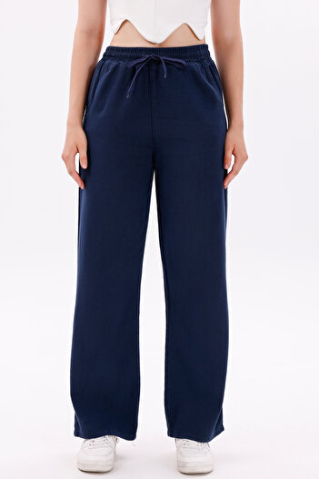 freemen Women's High Waist Navy Blue Gabardine-Linen Textured Trousers – Breathable Fabric, 4 Seasons Comfort
