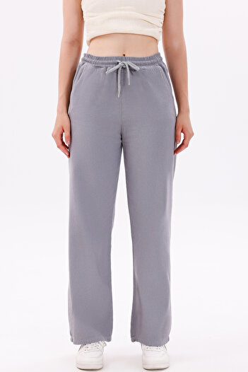 freemen Women's High Waist Gray Gabardine-Linen Textured Trousers – Breathable Fabric, 4 Seasons