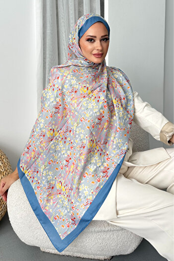 Stella Eşarp Ethnic Leopard Flower Pattern Μπλε Χρώμα Μαλακό Βαμβακερό Σάλι