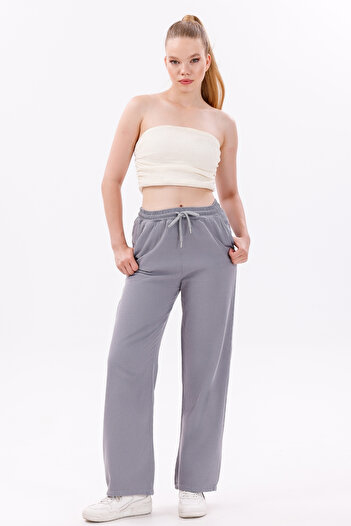 freemen Women's High Waist Gray Gabardine-Linen Textured Trousers – Breathable Fabric, 4 Seasons