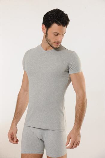 Hmd 509 Ribbed 100% Cotton V-Neck Men's Undershirt - Gray