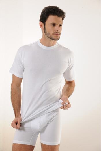 Hmd 502 3-Ribbed 100% Cotton Closed Collar Men's Undershirt - White