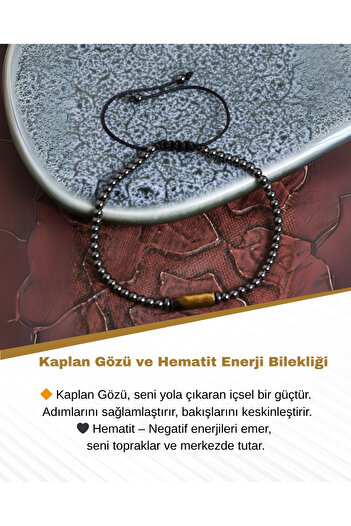 Saff Doğal Taş Sertifikalı Kaplan Gözü ve Hematit Enerji Bilekliği