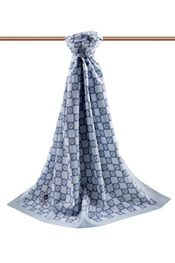 Vissona MĂTĂLĂ DE LUX MEDİNE MONOGRAMĂ CU MOTIV CULOARE ALBASTRU BEBE 75X195 ȘAL FĂRĂ PĂRĂTURĂ TIP CUSATURĂ CREP MOSS ITALIA