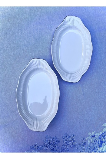 MAMALİZA Elegant White Ceramic Boat Plate 29 cm – Set of 2