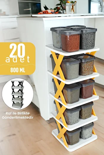 İronika Set of 20 Original Shelf with Lid Food Pulses Spice Storage Container Box 20x800ML Yellow