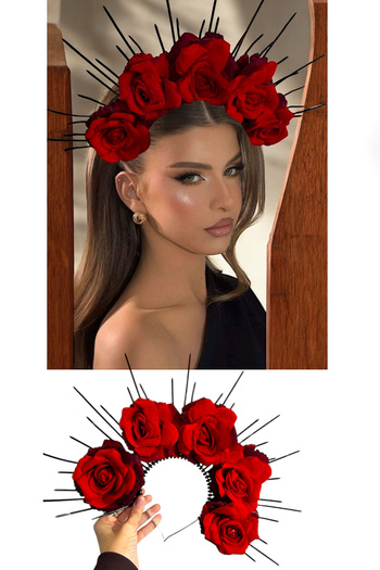 TAKIŞTIR Red Color Flower Detailed Bridal/Henna Design Crown/ Henna Crown