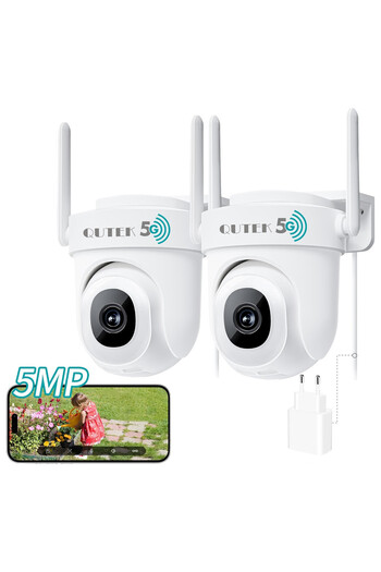QuTek Set of 2 outdoor/indoor Surveillance Cameras, smart, 5MP, 360° rotation, zoom, Dual-Band Wi-Fi