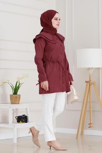 Sevitli Double Collar Lace Tunic-Burgundy