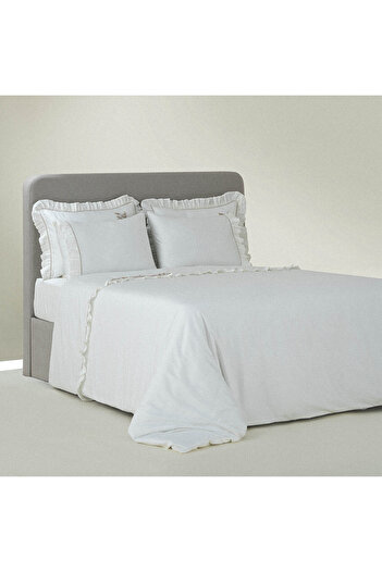 Ecocotton Vanya Double Duvet Cover Set 100% Organic Cotton Satin Applique Embroidered Cream 200x220 Cm