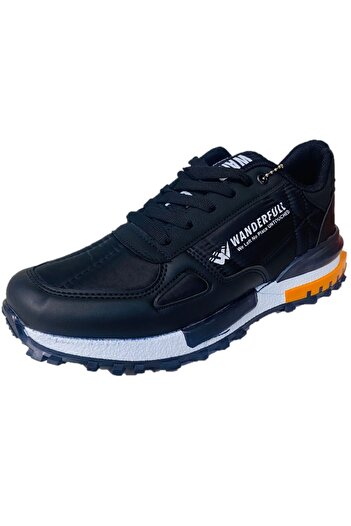 Wanderfull Men's Sports Shoes Black White Casual Orthopedic Comfortable Quality and Comfortable Useful Lace-Up 4324