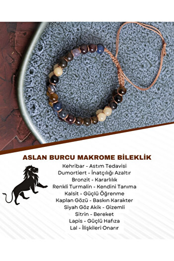 Saff Doğal Taş Sertifikalı Aslan Burcu Kaplan Gözü ve Lal Taşlı Bileklik