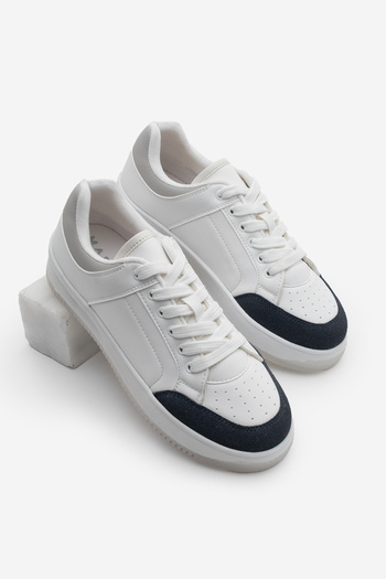 Marjin Women's Sneaker Thick Sole Suede Detail Sports Shoes Hinos Navy Blue
