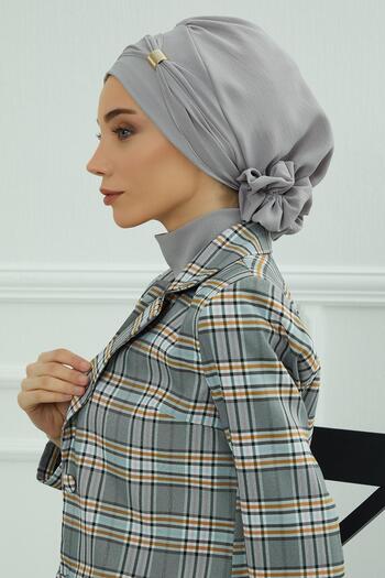 Aisha's Design Aerobin Fabric Ready-Made Turban with Accessories, Ht-95, Gray