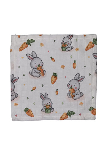 junobi Rabbit Patterned Muslin Handkerchief-Baby Mouth Wipe 20X20 cm