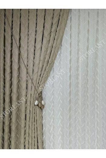 Storlant Puffy Herringbone Mink Patterned Linen Background Curtain L Product Regular Pleat L Accessory Gift L Single Wing