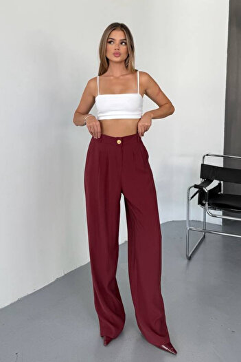 Feela Moda Women's Modal Cupra Woven Pleated Palazzo Pants 2022