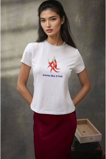 Hiccup Women's Crew Neck Short Sleeve Front Printed Cotton T-Shirt