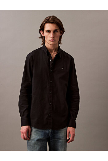 Calvin Klein Men's Long Sleeve Classic Plain Oxford Black Shirt Lv140Em125-Ub1