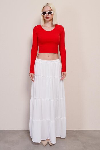 Madmext Kırmızı V Yaka Uzun Kollu Kaşkorse Body MG2192