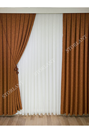 Storlant Puffy Dotline Tile Patterned Linen Background Curtain L Product Frequently Pile L Accessory Gift L Single Wing