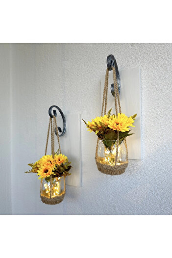 STDEKOR Wall Decoration, White Sconce with LED Lights, Yellow Daisy Flowers, Set of Two