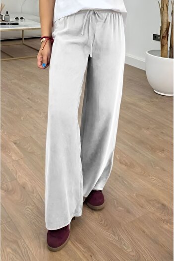 adba style Lace-Up Elastic Waist Washable Modal Woven Palazzo Women's Trousers 4016