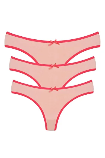 Akbeniz Chiloți tanga din bumbac Fashion Line, 3 piese, pudră 40251