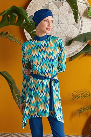 Alvina Patterned Belt Tetture Swimsuit 3112