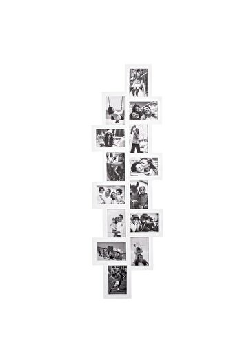 SERSIMO Wall photo frame, collage of 14 photos, 36x118cm, white