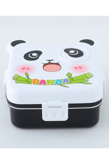 Fab N Funky Kids Stainless Steel Lunch Box w/ Spoon, Tray and Side Dish Container, Panda Theme - White and Black