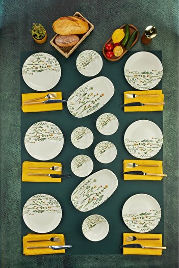 Cooker 14 Piece Porcelain Breakfast Set – Stylish Patterned Boat, Cake, Bowl and Jam Bowl Set