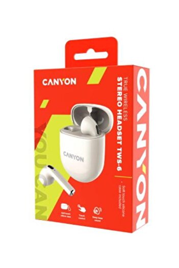 CANYON Casti True Wireless TWS-6, Bluetooth, Control tactil, Mod gaming, Microfon (Alb)