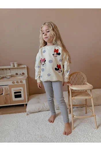 YİGİT BUTİK Girls' Bottom Top Set with Polka Dot Patterned Leggings