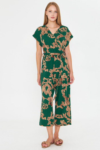armonika Women's Green-Beige Double Breasted Jumpsuit with Belt Arm-20Y042008