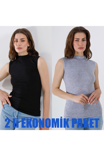 Şenay Women's Lycra Zero Sleeve Fisherman's Collar 2-Pack Economic Package
