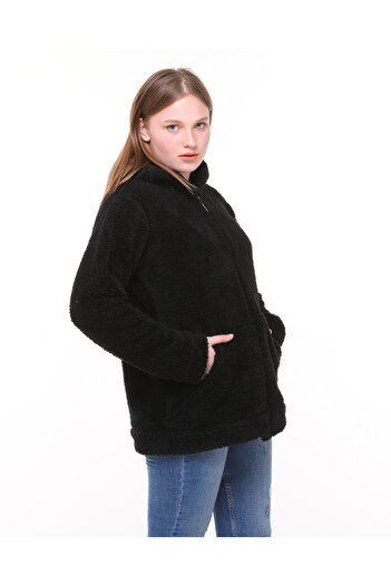 EN WOMAN Hooded Double Pocket Winter Fleece Cardigan