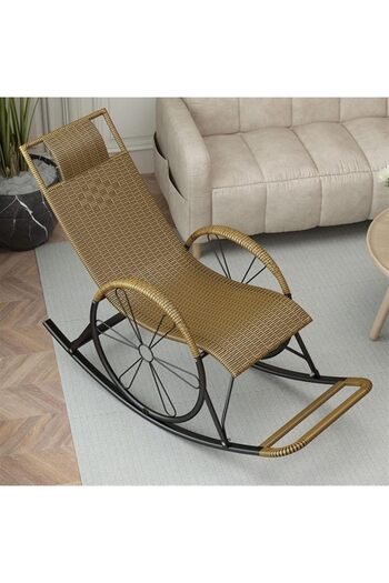 Generic Rattan Rocking Chair with Two Wheel Design for Porch Garden or Indoor Use - Yellow