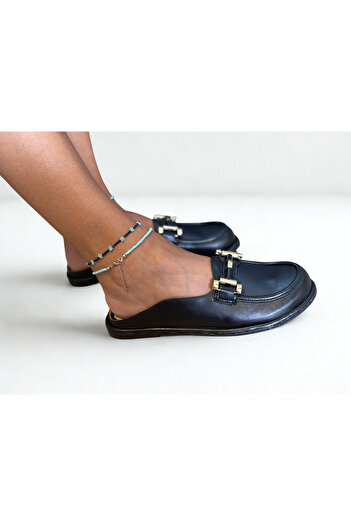 NE&VE SHOES Papuci Sabo pentru femei din piele naturală neagră cu accesorii aurii
