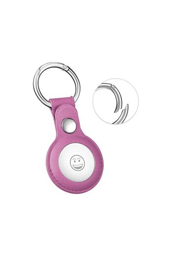 Bibilel Leather Case Compatible with Apple AirTag, Keychain, Pink