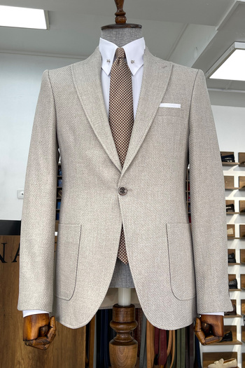 NAZEF Slim Fit High Quality Pointed Collar Pocket Pocket Beige Jacket
