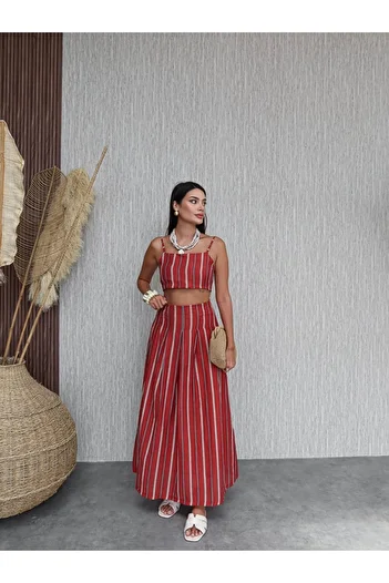 ESRAHELVACI Striped Crop Skirt Set