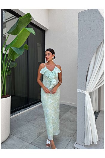 ESRAHELVACI Floral Pattern Ruffle Midi Dress