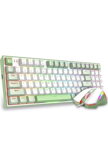 REDRAGON Kit tastatura mecanica si mouse Ultimate Gaming Rig, Cu fir, iluminare RGB (Verde/Alb)