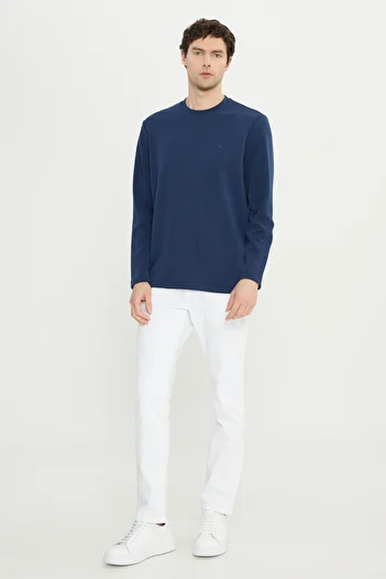 ALTINYILDIZ CLASSICS Men's Navy Blue Slim Fit Slim Fit Crew Neck Stretch T-Shirt