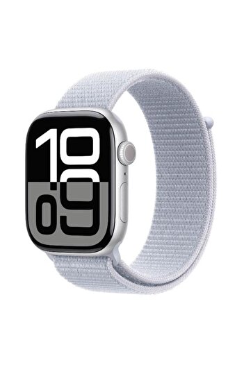 Apple Ceas inteligent Watch 10 GPS, carcasă din aluminiu argintiu 46mm, ecran OLED LTPO, 64GB, Blue Cloud Sport