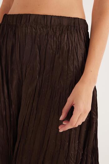 Tudors Women's Regular Fit Patterned Satin Brown Skirt