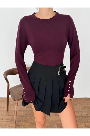 fujya Solid Color Basic Sweater Burgundy