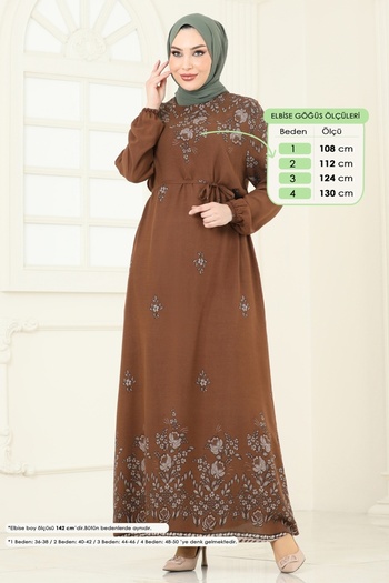 ModaMerve Viscose Dress with Elastic Cuffs 819Ozn1046-Ms Brown
