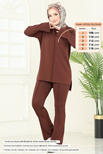 ModaMerve Rib Detail Modal Suit 5689Znk1009-Ms Brown